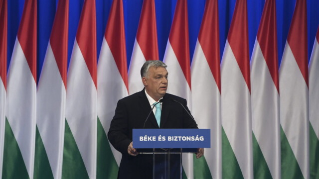Budapest, 2023. február 18.
Orbán Viktor miniszterelnök évértékelõ beszédét tartja a Várkert Bazárban 2023. február 18-án.
MTI/Koszticsák Szilárd